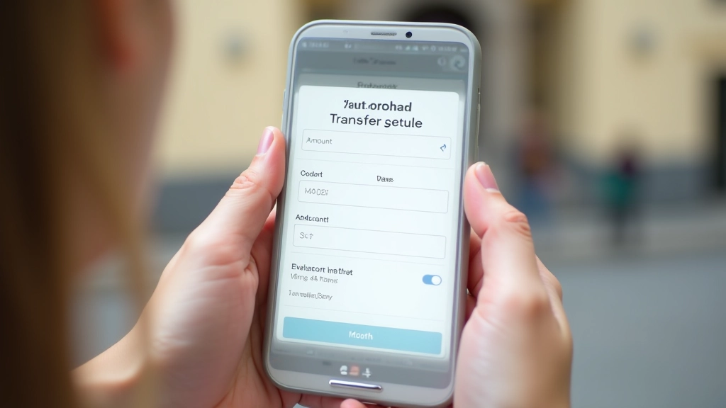 Snímek obrazovky bankovní aplikace s formulářem pro nastavení automatického měsíčního převodu