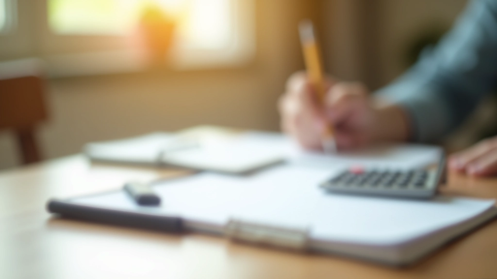 Uspořádaný psací stůl s notebookem, kalkulačkou a zápisníkem pro finanční plánování